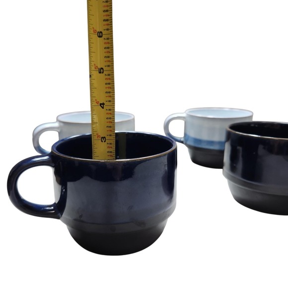 Boston Warehouse Stacking Up Stoneware 16 Oz Blue White Stacking Mugs *read Desc - Picture 13 of 14